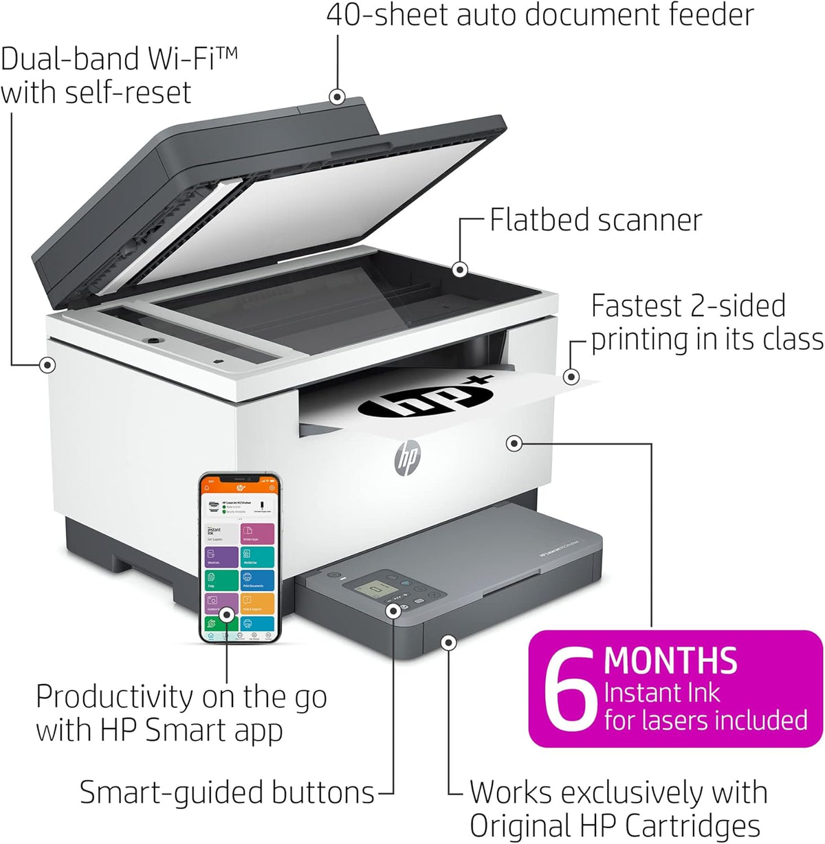 Wireless Black and White All-in-One Printer with built-in Ethernet & 2-sided printing Q840