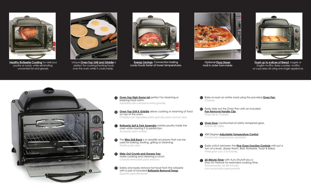 8-Multifunction Countertop Toaster Oven Broiler with Convection V8559