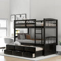 Twin Over Twin Wood Bunk Bed with Trundle and Storage Drawers C256037