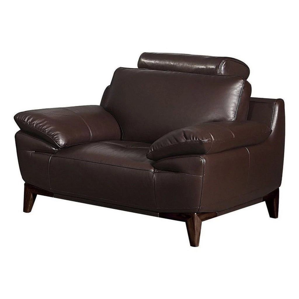 Dark Brown Leatherette Chair with Wooden Legs O5353