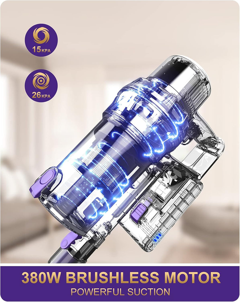 Cordless Vacuum Cleaner, 26KPA Stick Vacuum with Detachable Battery S68897