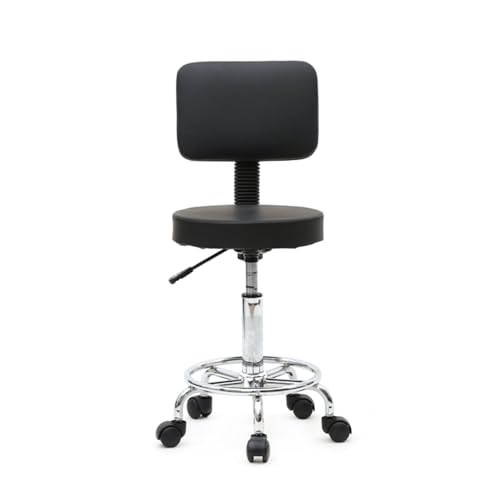 White Round Adjustable Swivel Rolling Stool Chair with Wheels A3607