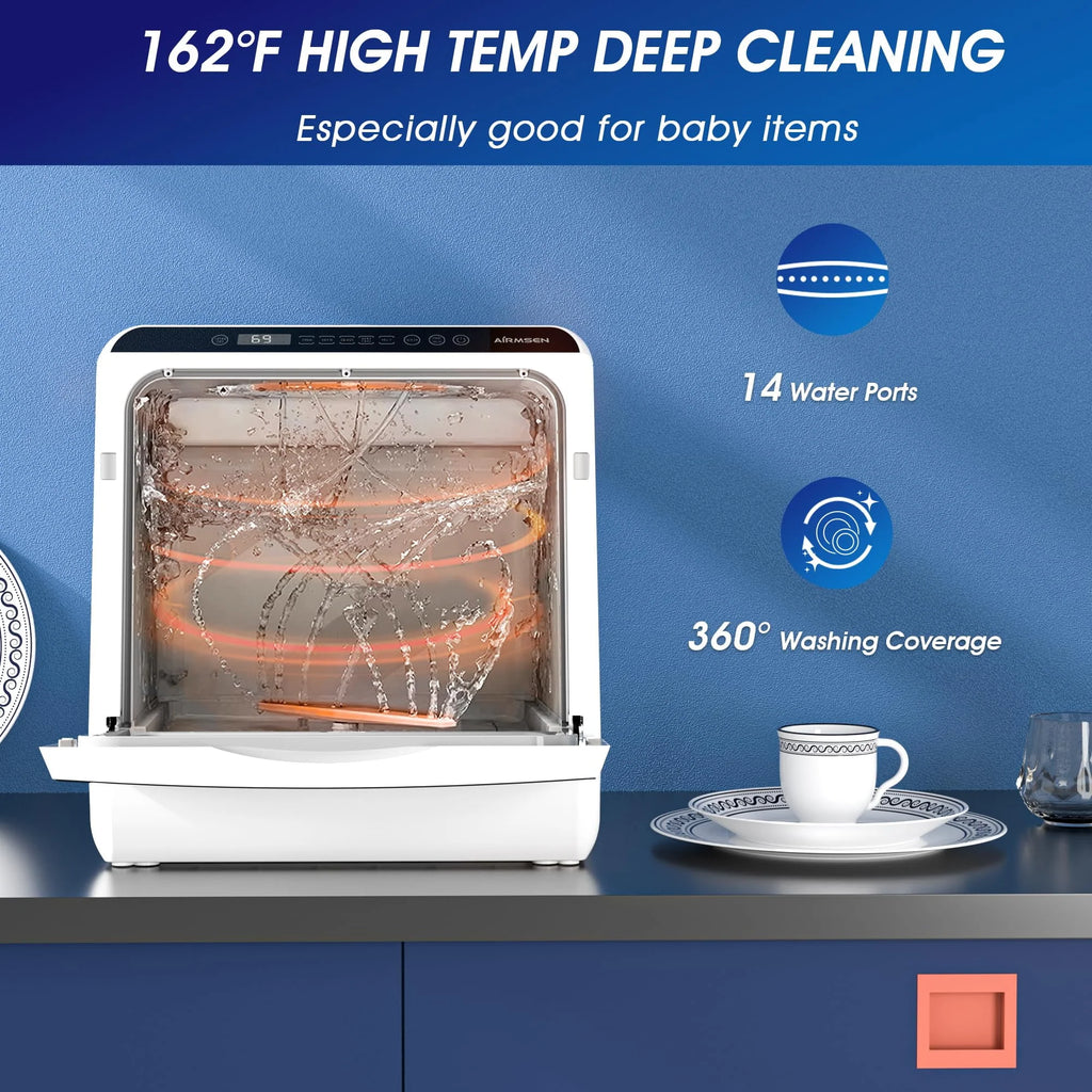 Portable Countertop Dishwasher with 5L Built-in Water Tank, 5 Place Settings, 7 Programs, White O987