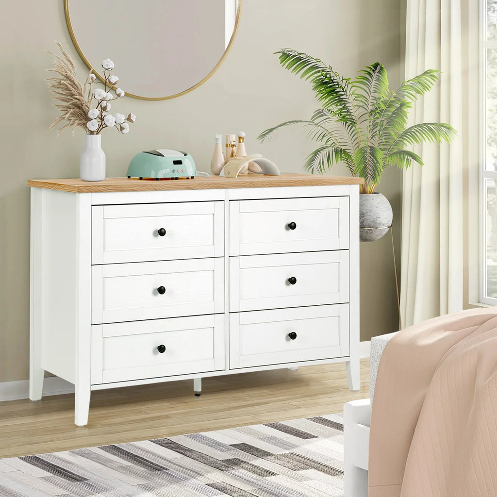 White 6 Drawer Wood Dresser with Metal Knobs Z969274