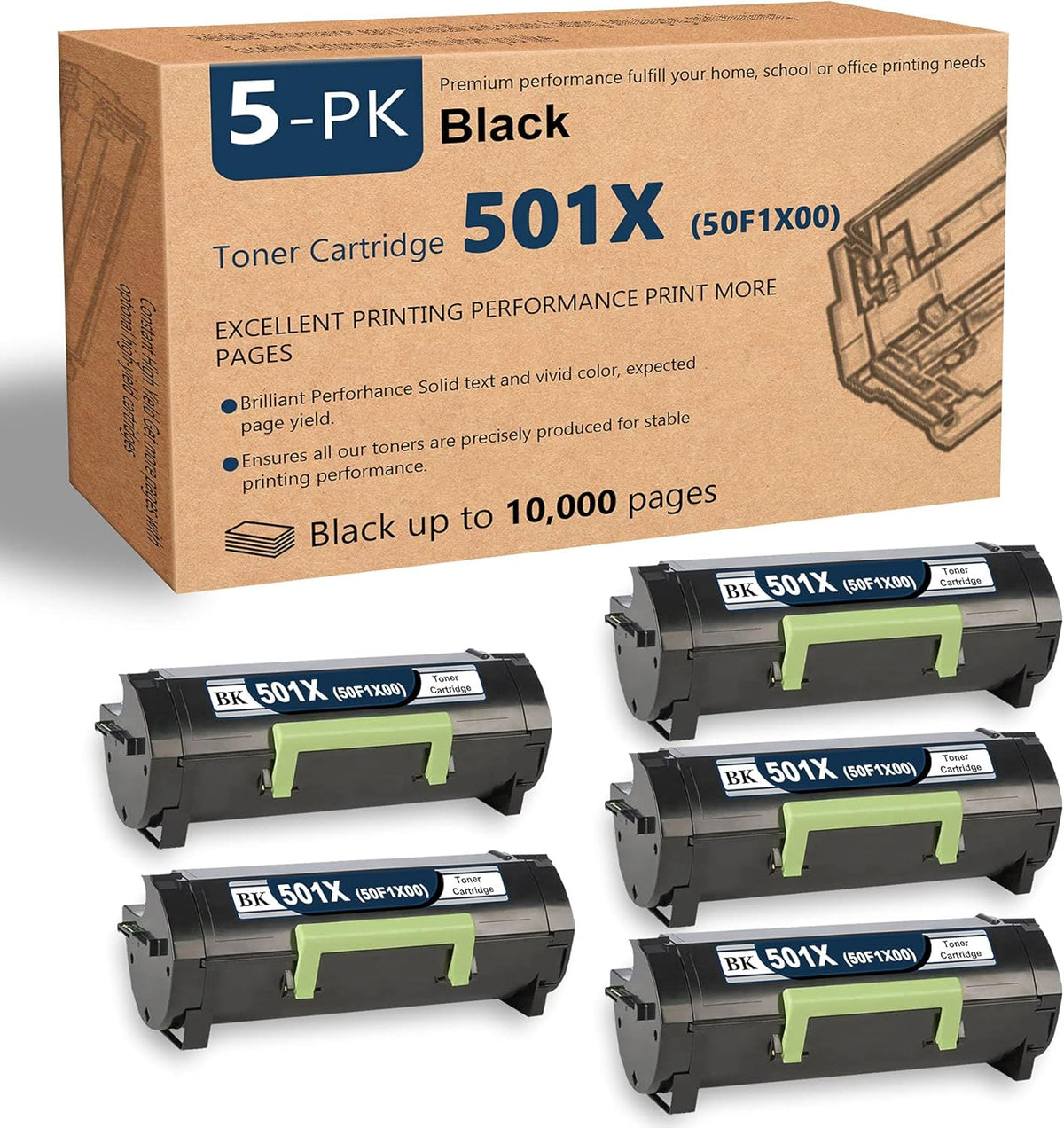 Compatible 501X Toner Cartridge Replacement (Black, 5-Pack) D339100