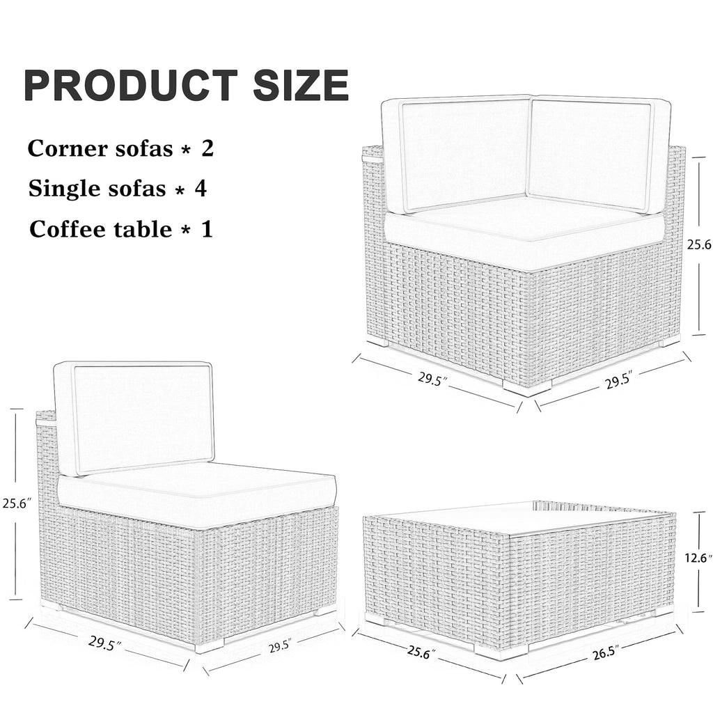 7 Piece Wicker Patio Furniture Set with Cushion and Glass Table Y42383