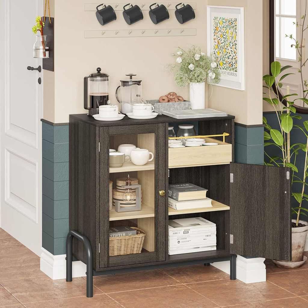 Coffee Bar Cabinet with Tempered Glass Door T766789