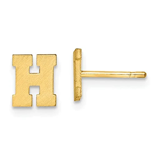 10K Yellow Gold Initial H Post Earrings D1415