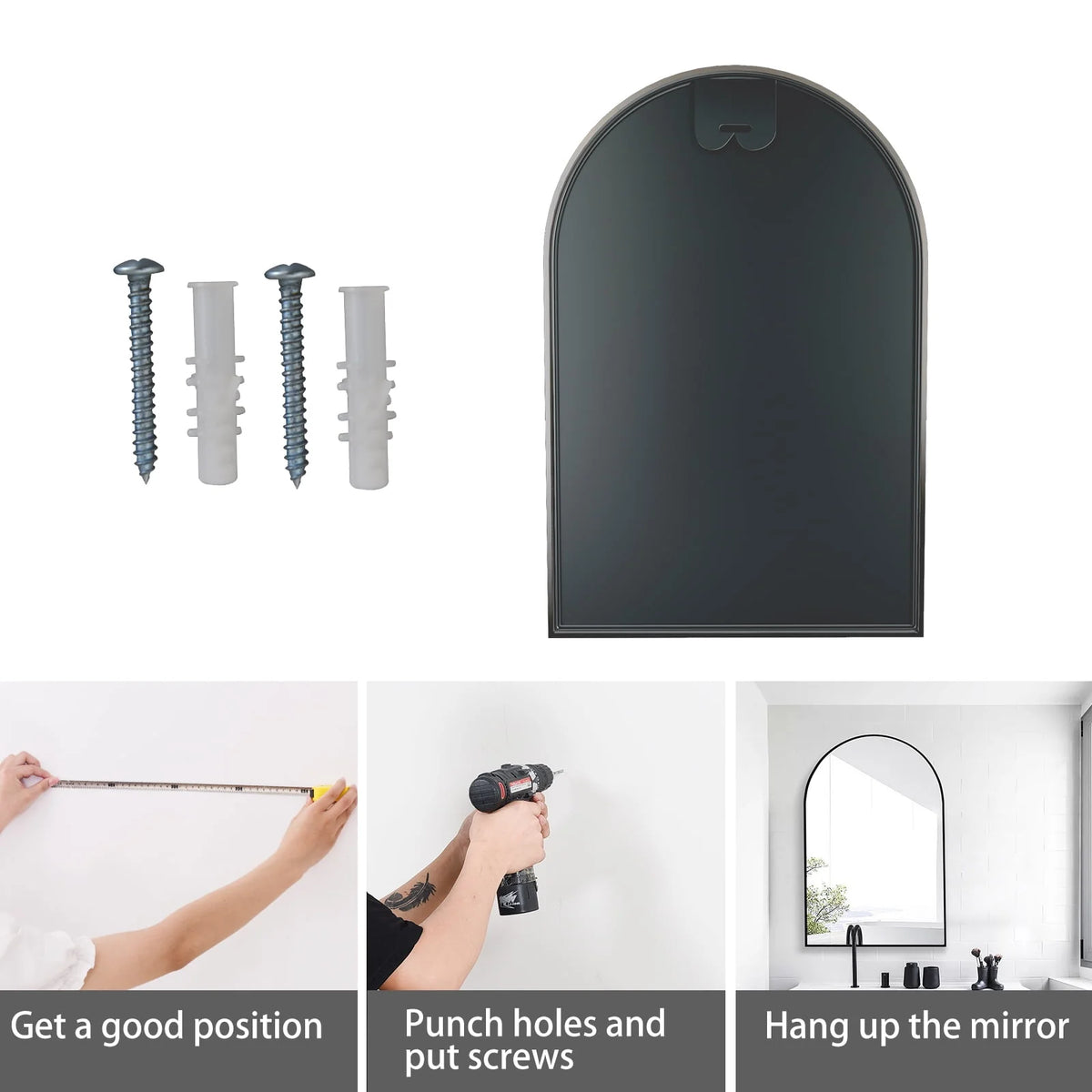 Wall Mounted Mirror, 20 x 30 Arch Gold M16241