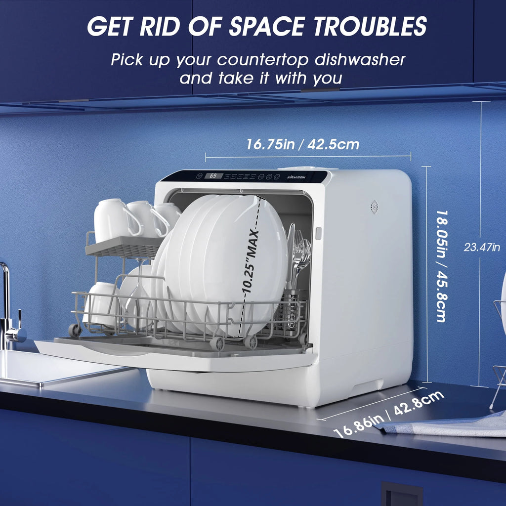 Portable Countertop Dishwasher with 5L Built-in Water Tank, 5 Place Settings, 7 Programs, White O987