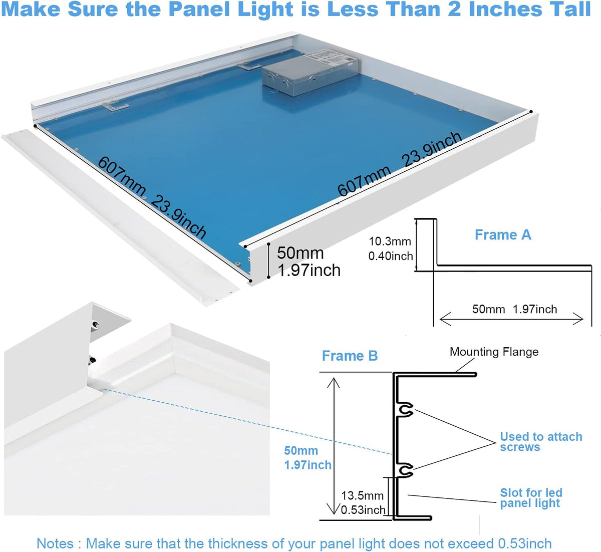 2x2 FT Surface Mount Kit for LED Flat Panel Light - Aluminum 24x24 inch Ceiling Frame Kit T190931
