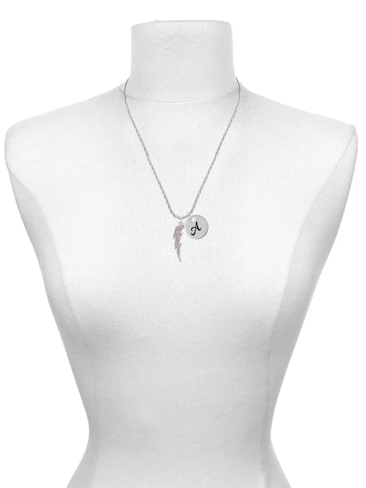 Clear AB Crystal Lightning Bolt Script Initial Charm Necklace, 20"+3" T231