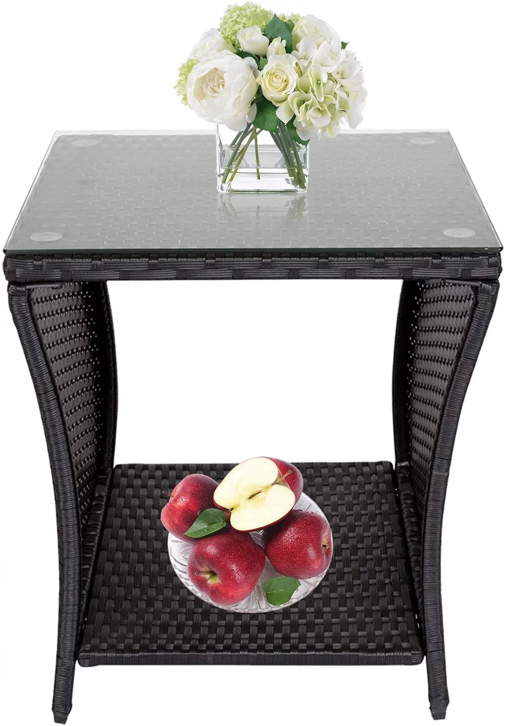 Black Wicker Square Side Table with Storage V1081