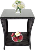 Black Wicker Square Side Table with Storage V1081