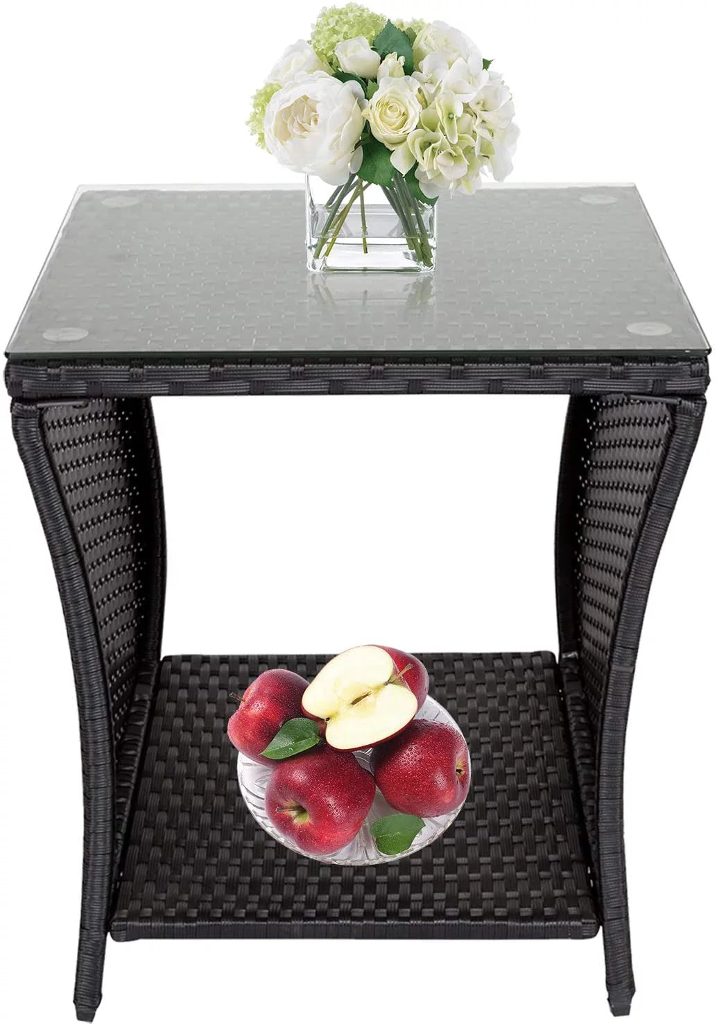 Black Wicker Square Side Table with Storage V1081