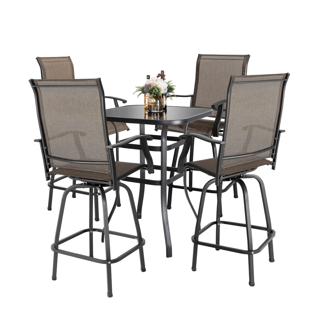 5 Piece Patio Bistro Set with Tempered Glass Table J294