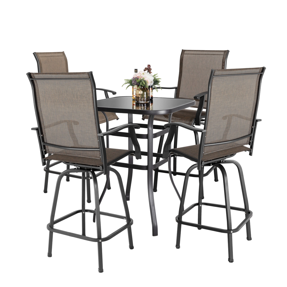 5 Piece Patio Bistro Set with Tempered Glass Table J294
