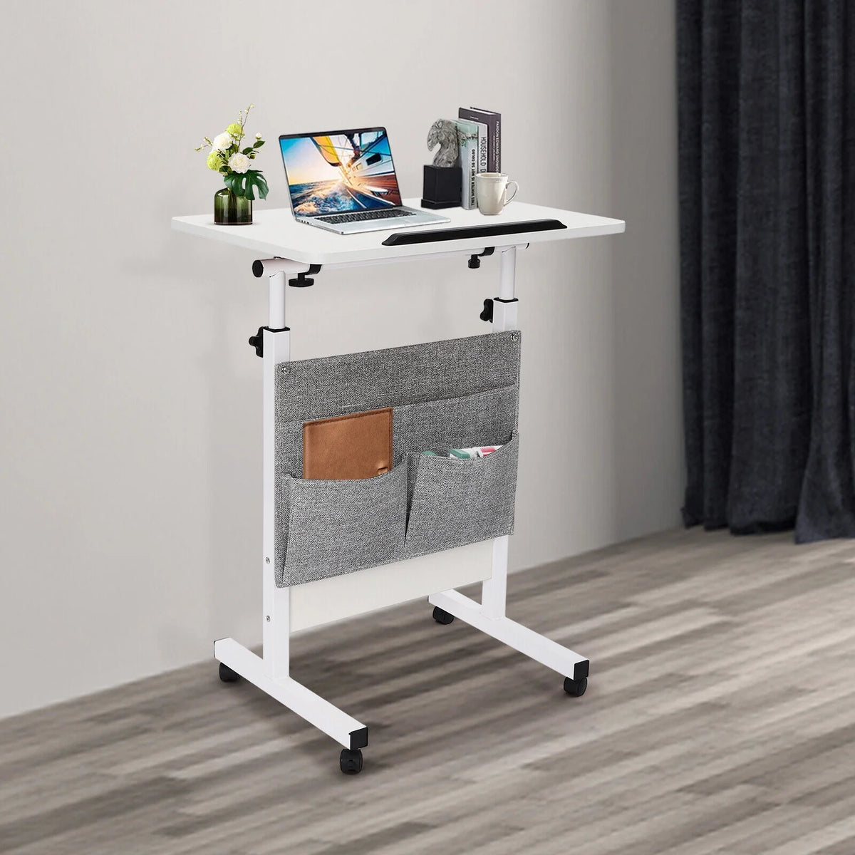 Adjustable Rolling Laptop Desk with Storage Q254