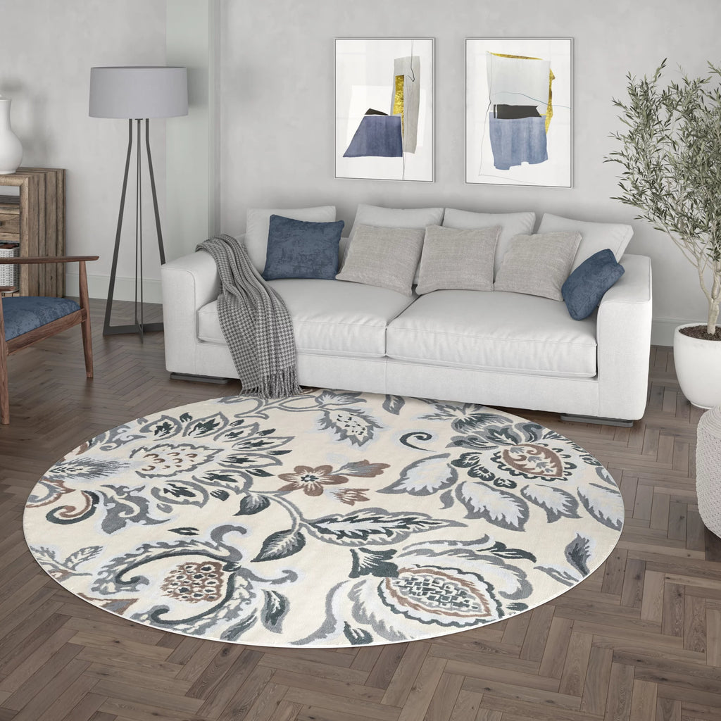 6ft Round Cream Area Rug M252