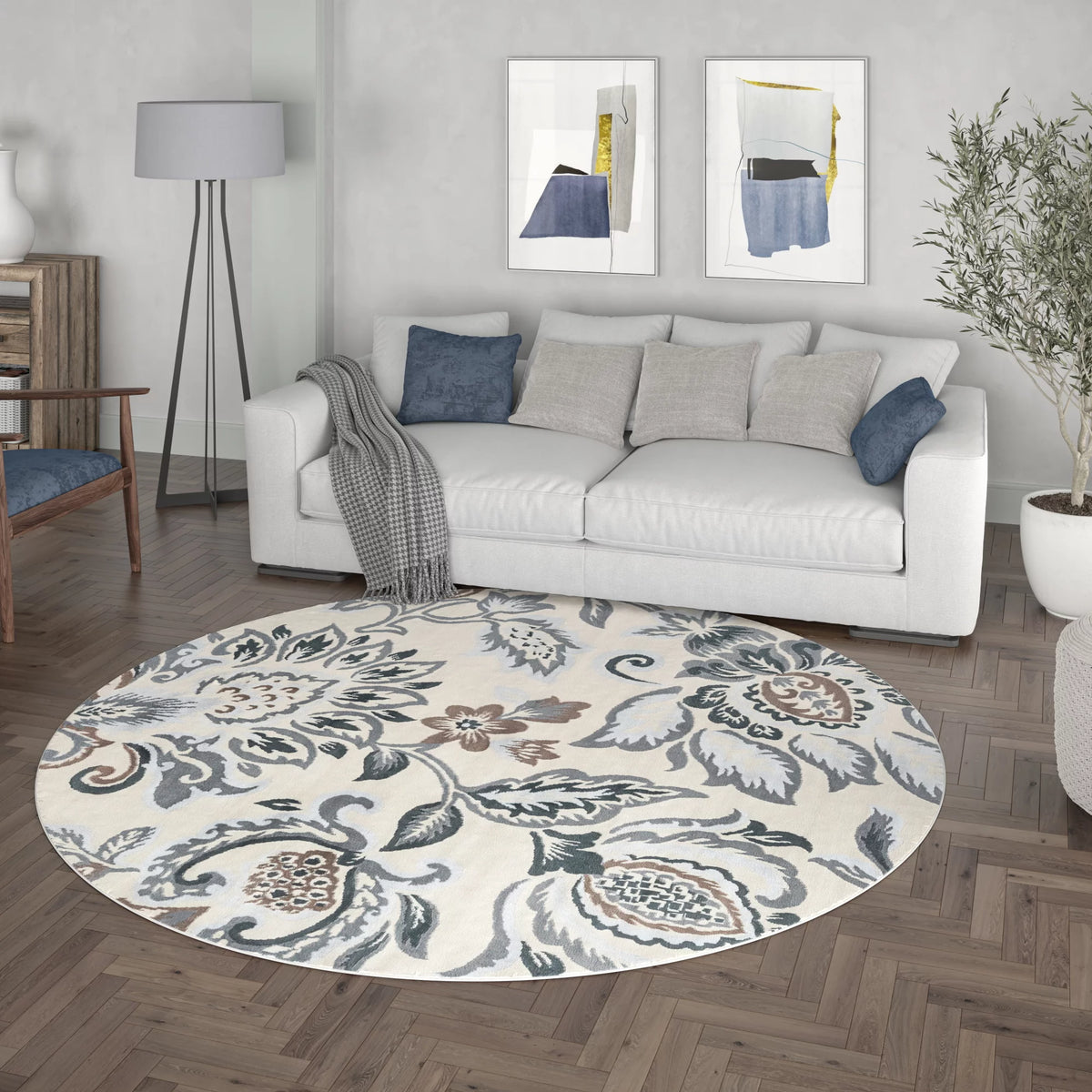 6ft Round Cream Area Rug M252