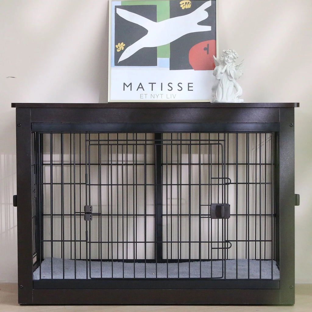 Black Dog Crate Furniture with Dog Mat G44731