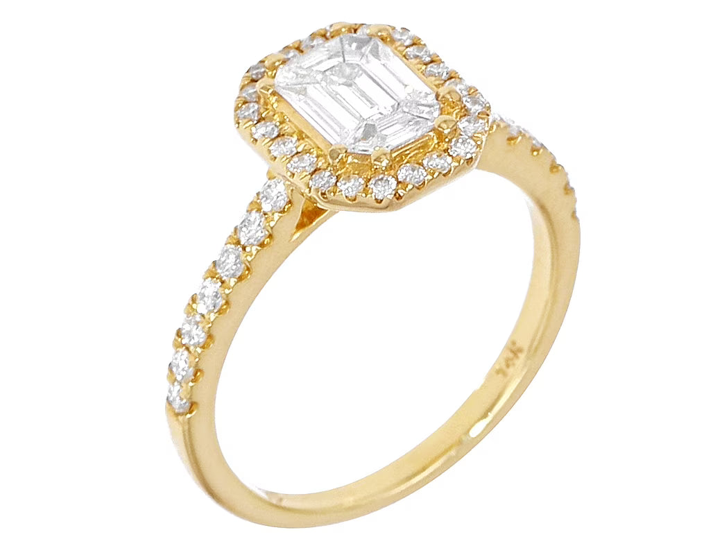 Emerald Diamond 0.75CT Engagement Ring 14K Yellow Gold N116
