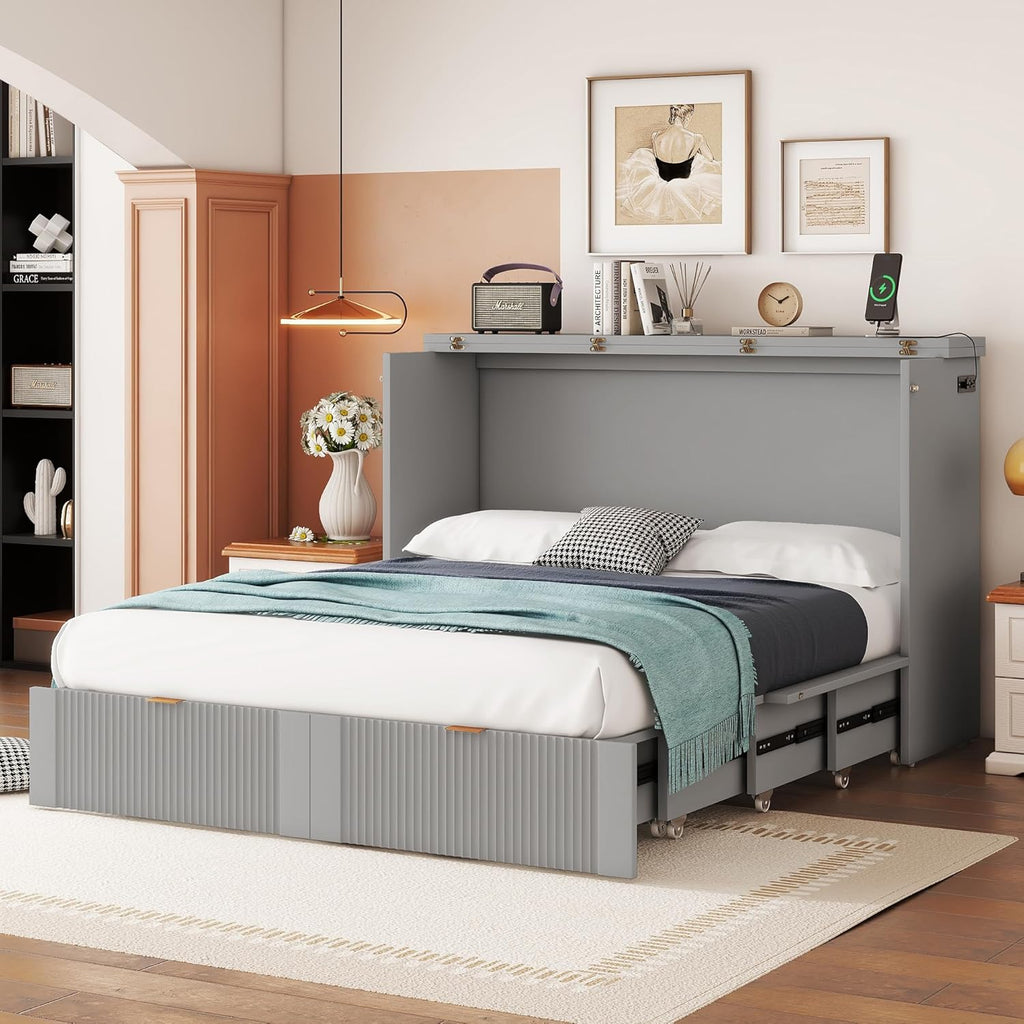 Gray Full Size Murphy Bed with Storage Drawers G801048