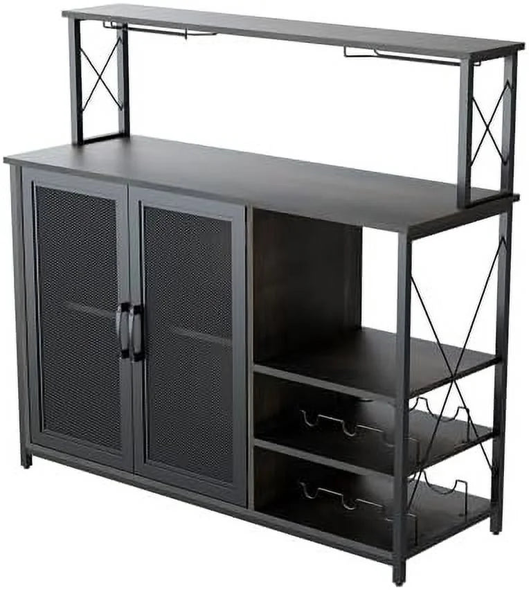 Dark Brown Wine Cabinet with Removable Wine Rack and Glass Holder Q9049
