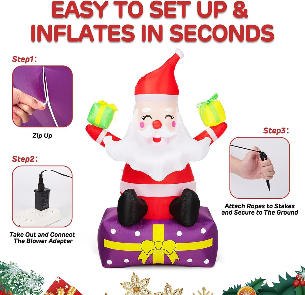 6Ft Inflatable Santa Claus with Gift Boxes and Built-in LED Lights B263