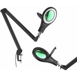 LED Magnifying Glass Desk Lamp with Swivel Arm and Clamp Black R58761