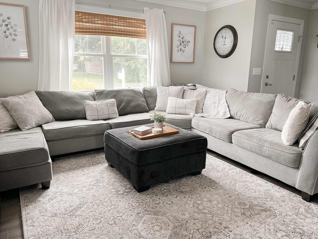 Beige Gray Brown Cream 6'7" x 9' Area Rug Z4861