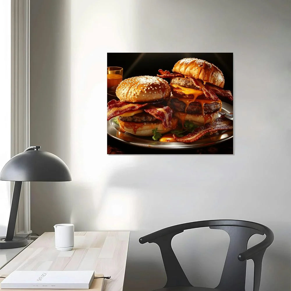 Canvas Wall Art American Burger Stretched and Framed M4620