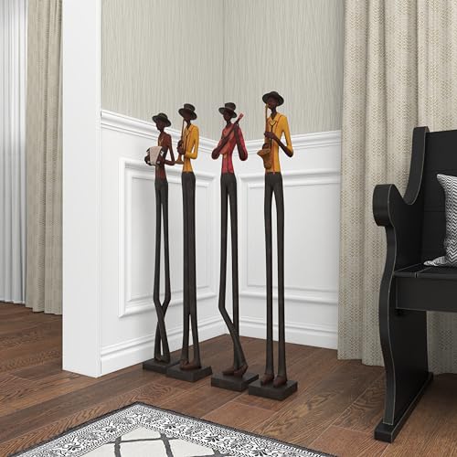 Set of 4 Polystone Decorative Sculptures with Black Base Stand, Brown D5418