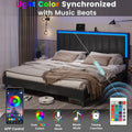 King Leather Upholstered Platform Bed with Charging Station and LED Lights L8703
