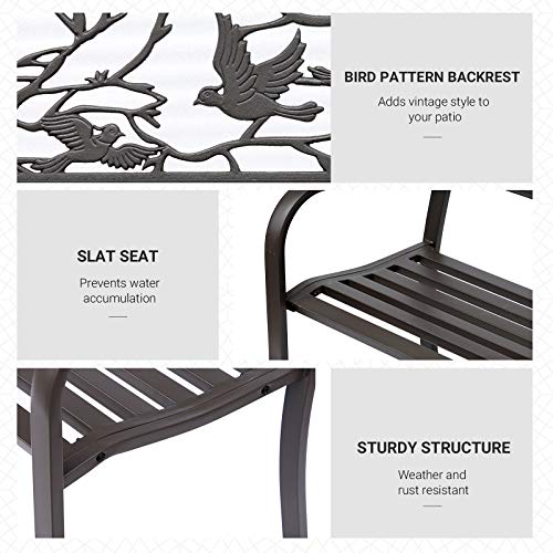 50" Animal Pattern Cast Steel Metal Garden Bench X54839