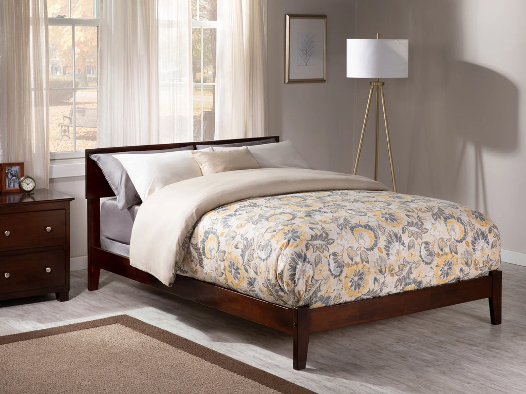 Walnut Wood Platform Bed Frame with Panel Headboard K42169