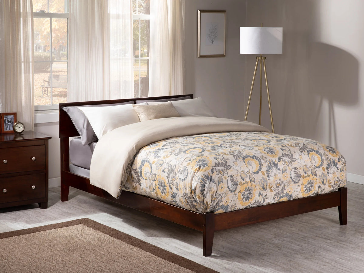 Walnut Wood Platform Bed Frame with Panel Headboard K42169