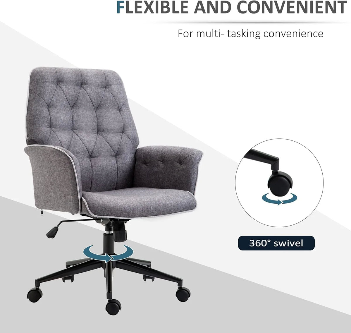 Dark Gray Linen Office Chair with Swivel Wheels S1244