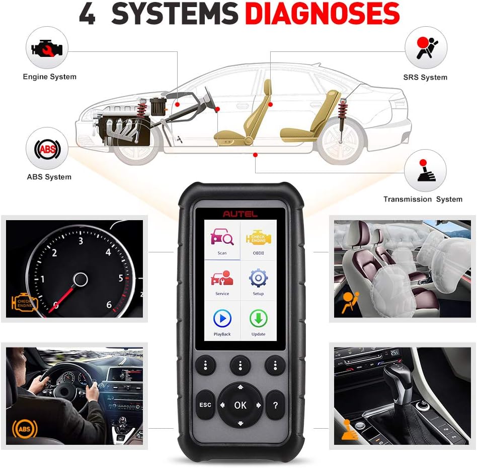 4 System Car Diagnostic Tool with ABS, Engine, Transmission, SRS OBD2 Functions R90259