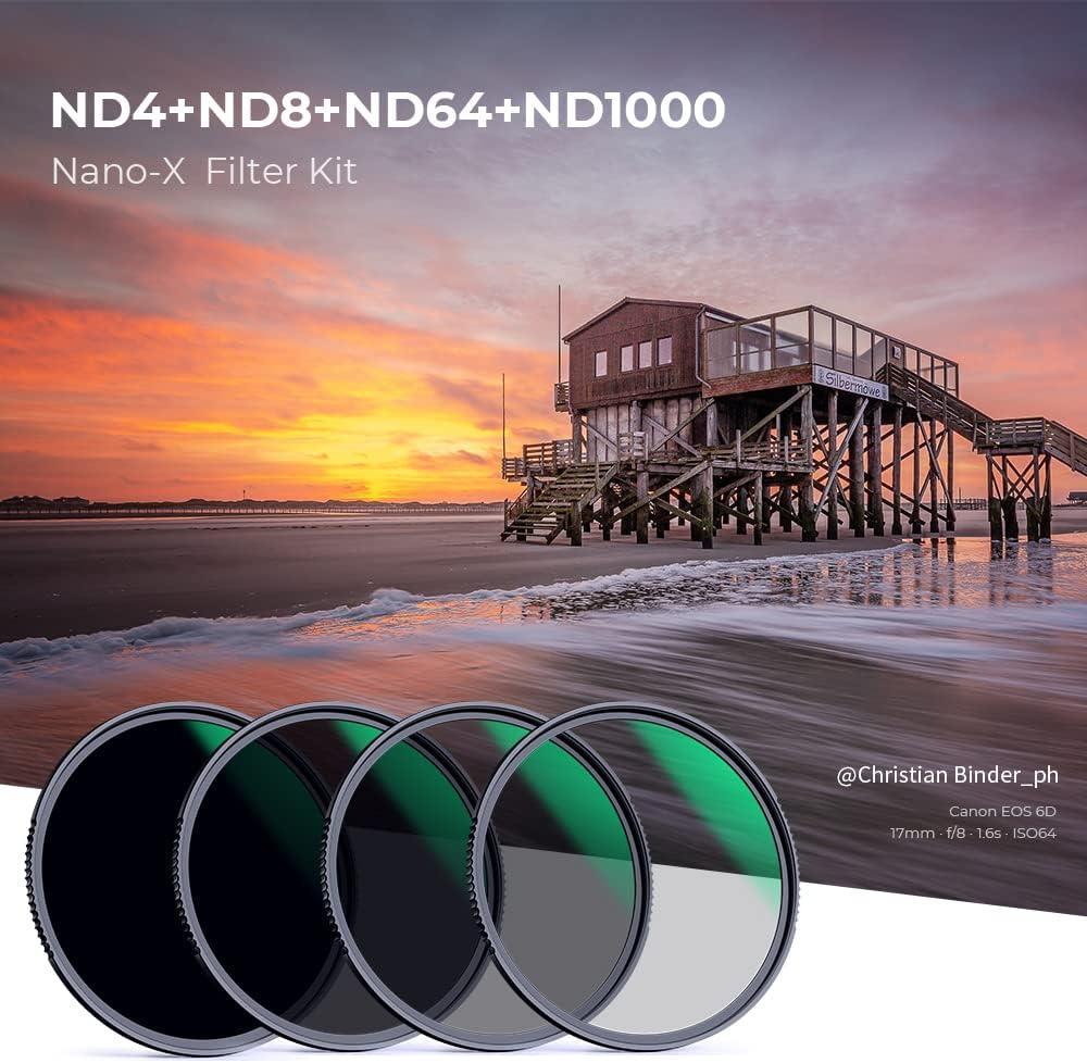 82mm Fixed ND Lens Filter Kit, Neutral Density ND4 ND8 ND64 ND1000 Filter Set with 4-Filter Pouch O344892