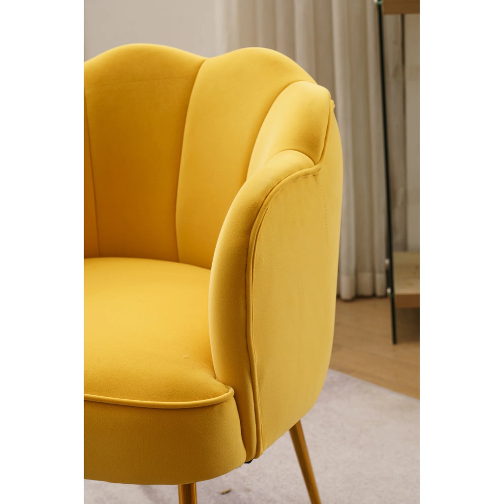 Yellow Velvet Shell Shape Armchair with Gold Legs U5600