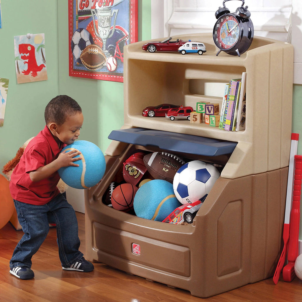 Brown and Blue 38" Tall Plastic Toddler Bookcase and Toy Storage A697523