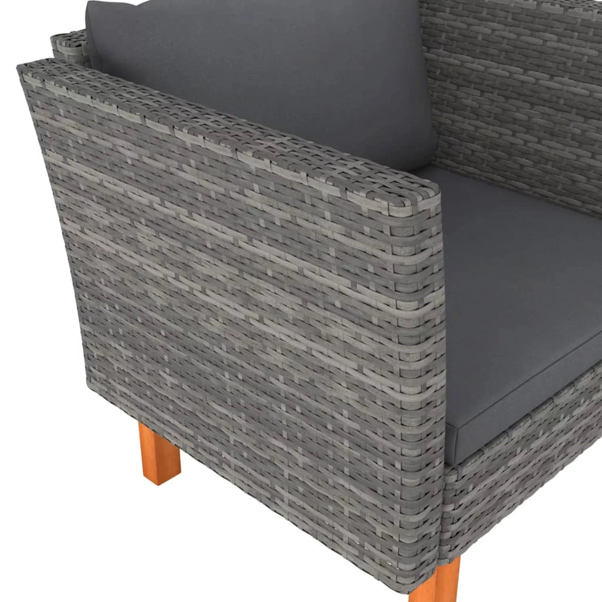 Gray Poly Rattan and Eucalyptus Wood Patio Sofa with Cushions N557788