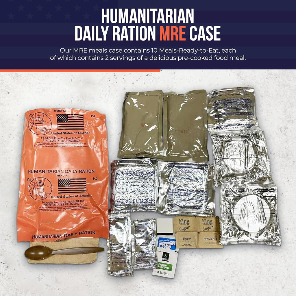 MRE 1 case of 10 pack/ 20 Humanitarian Meals Ready to Eat W218789