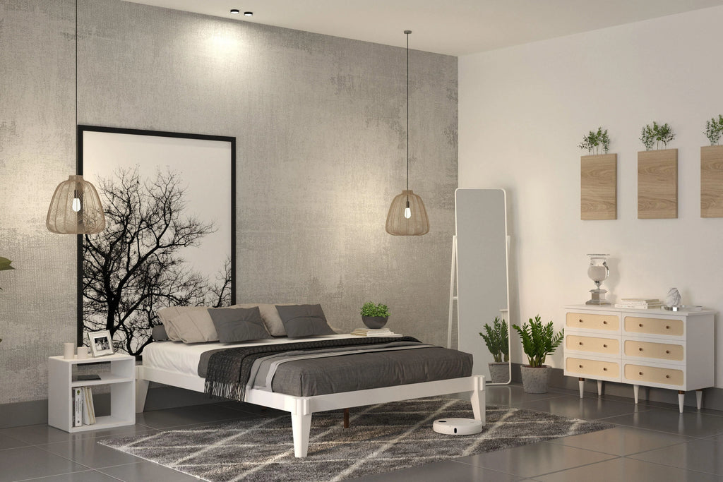King Platform Bed Frame, No Headboard, Solid Wood, Walnut C840