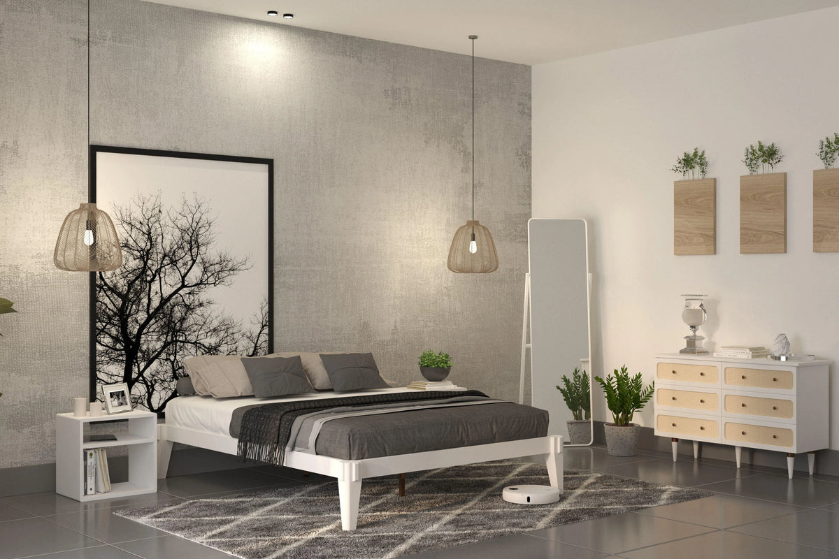 King Platform Bed Frame, No Headboard, Solid Wood, Walnut C840
