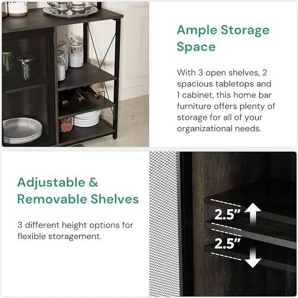 Dark Brown Wine Cabinet with Removable Wine Rack and Glass Holder Q9049