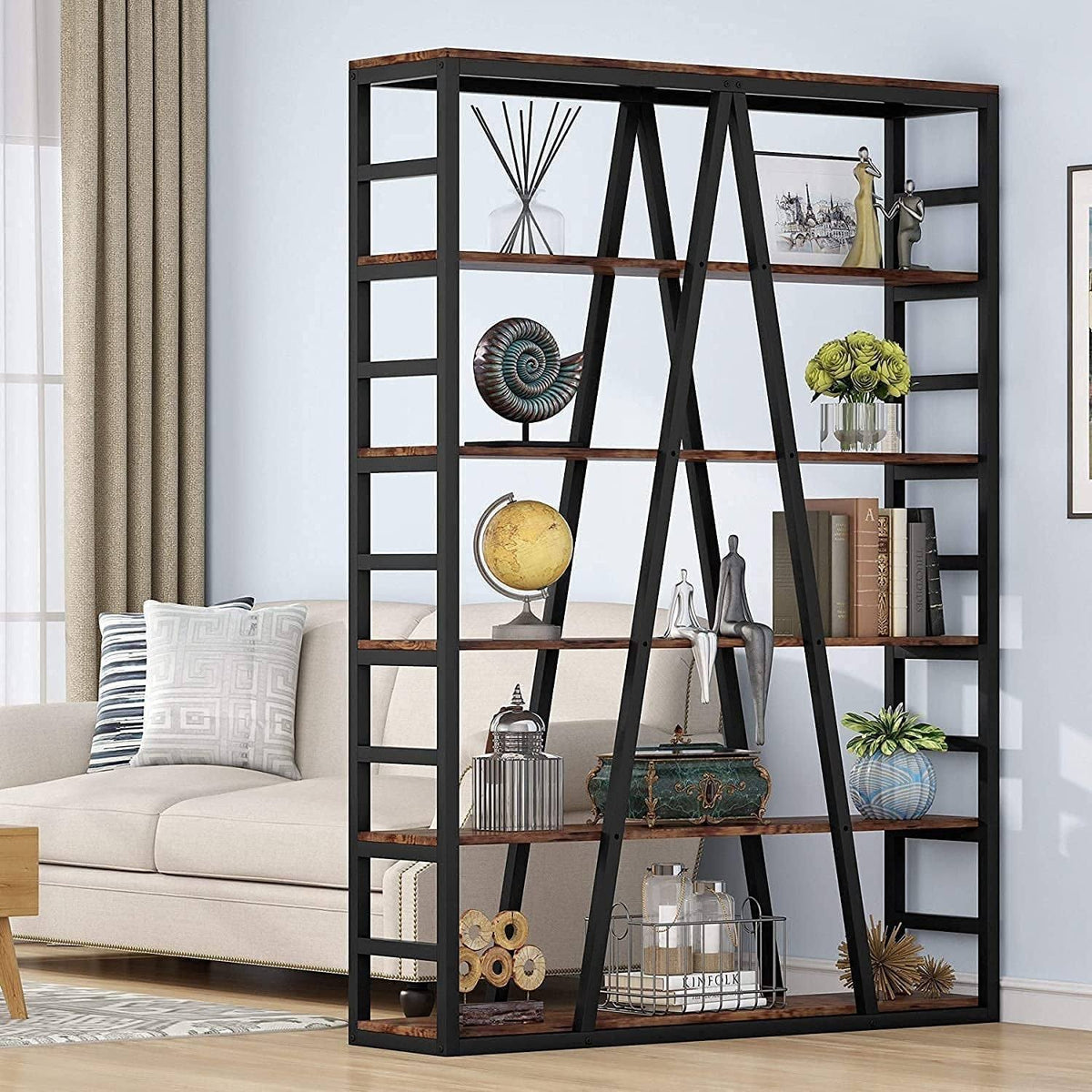 White 6 Tier Industrial Bookshelf V469163