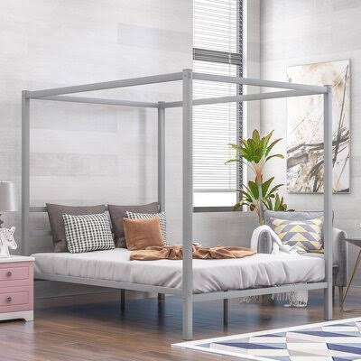 Queen White Metal Canopy Platform Bed N70528