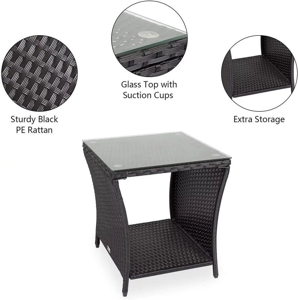 Black Wicker Square Side Table with Storage V1081